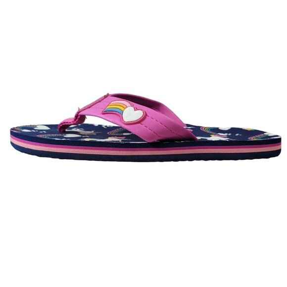 2/$15 Wonder Nation Girls Heart Flip Flops Blue Size 2-3 Slip On Rainbow Unicorn - Picture 9 of 14